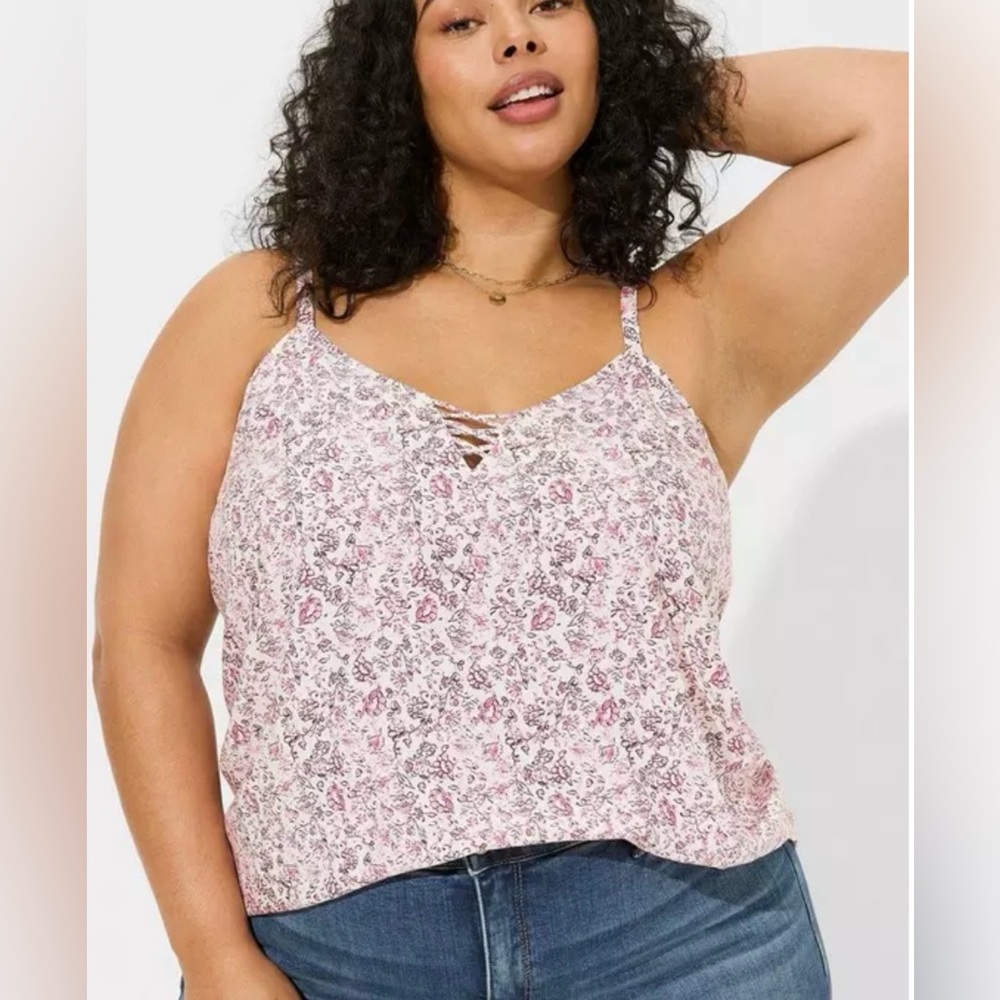 Sophie Challis Lattice Cami Pink Floral 2X‎